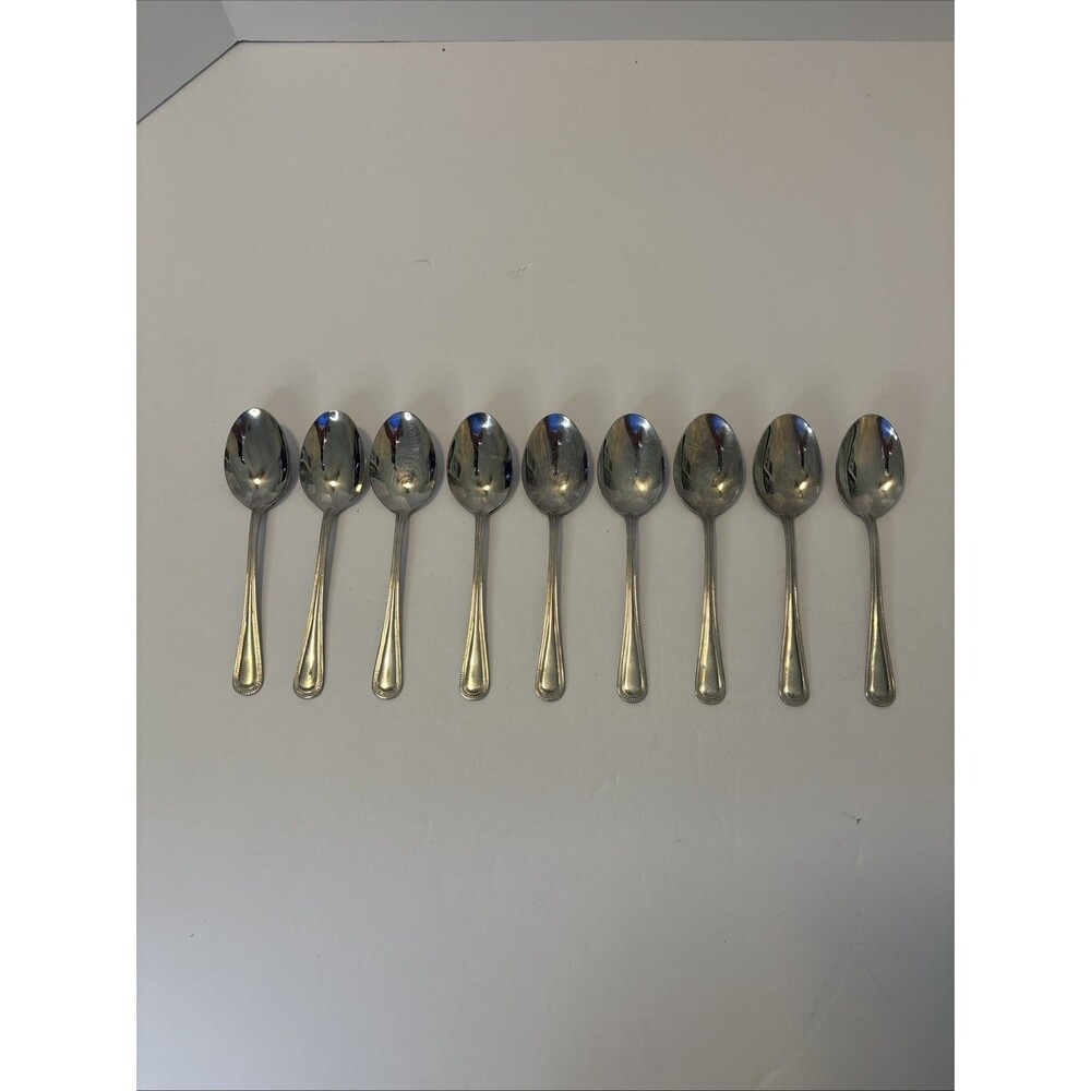 Modern Cuisinart CU18 Oval Soup Spoons 7-1/4" 18/10 Beaded Stainless Lot of 9